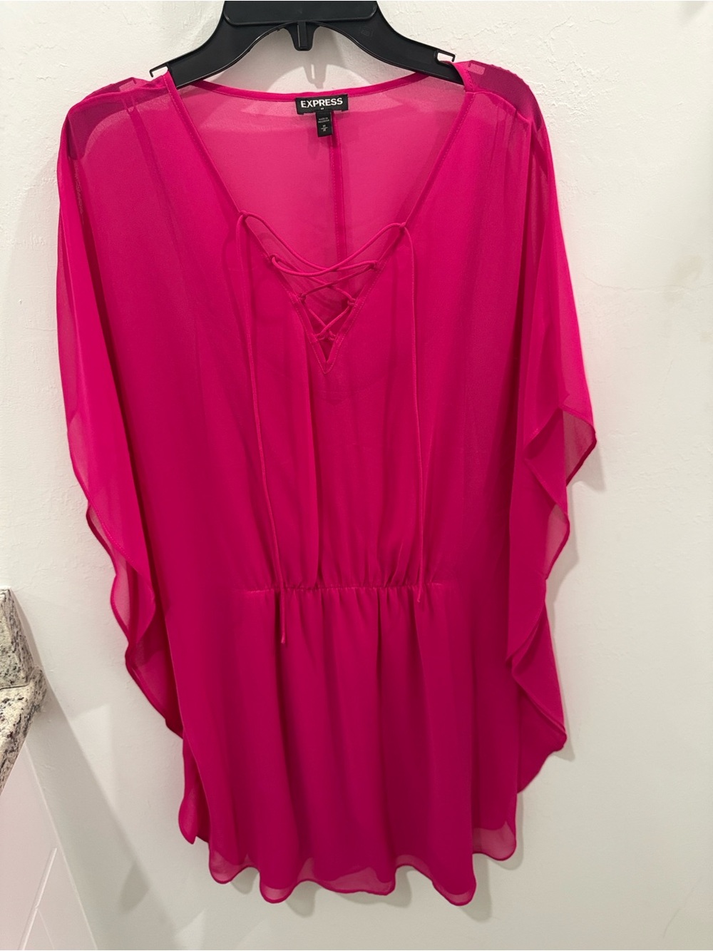 Express Fuchsia Lace-Up Chiffon Tunic